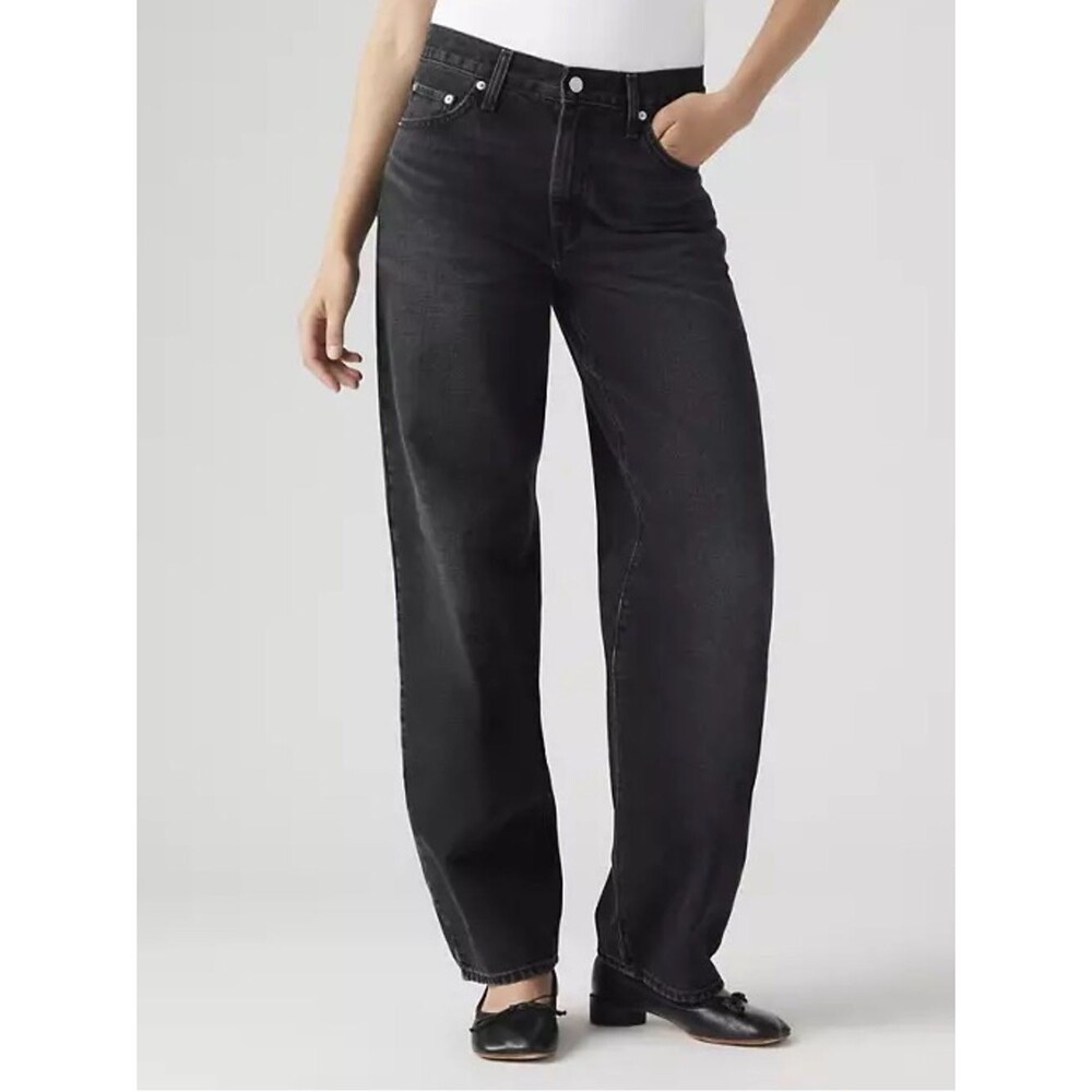 Levi's Premium Baggy Dad Jeans Black Denim High Rise Relaxed Size 30